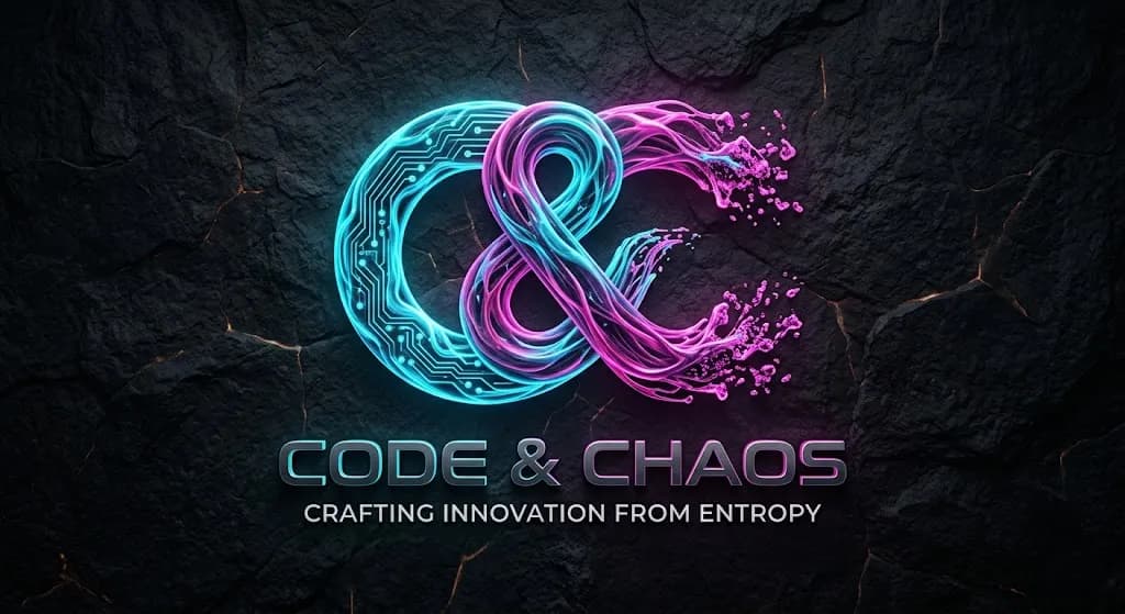 Code & Chaos neon cyan and magenta logo